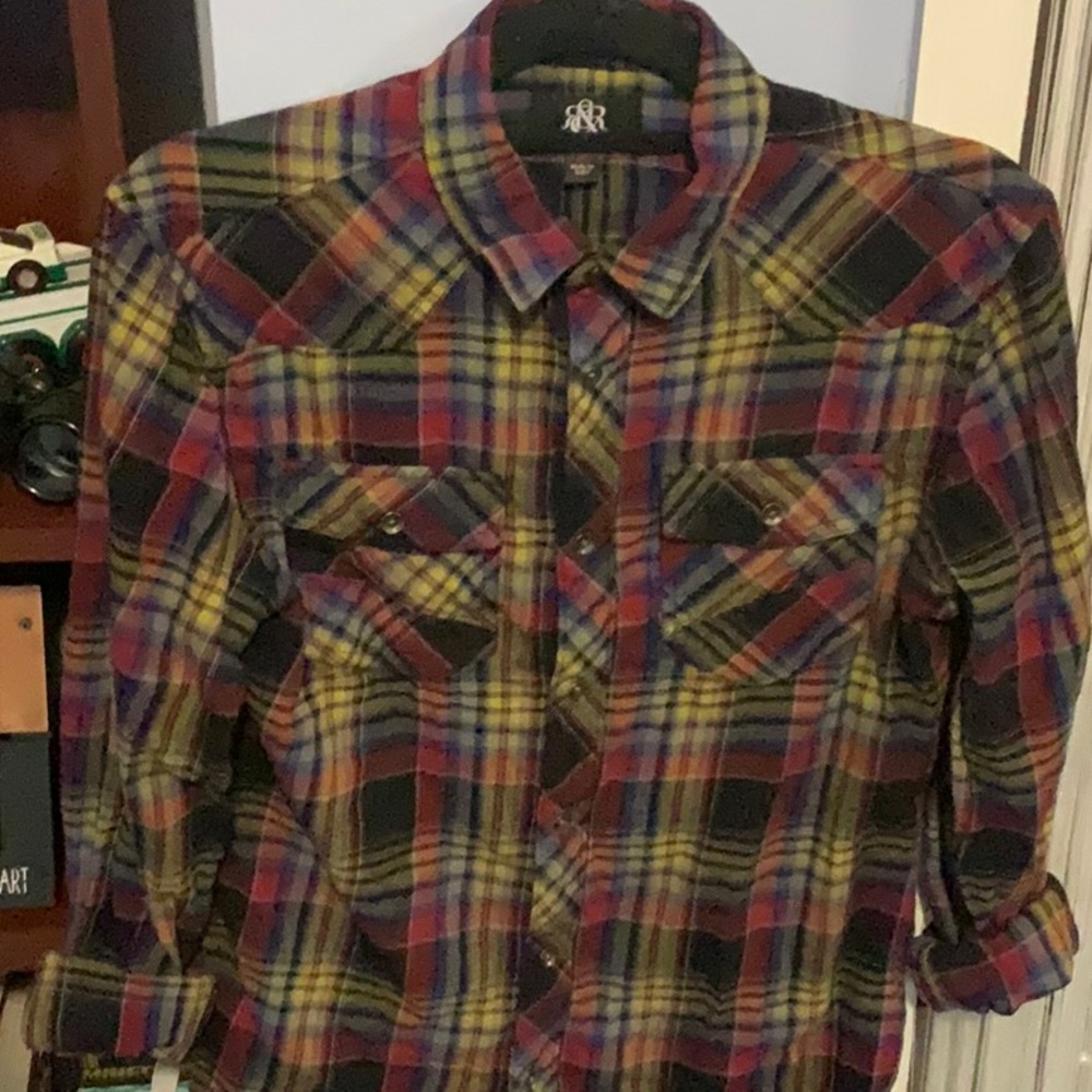 ROCK & REPUBLIC crisscrossed pattern flannel